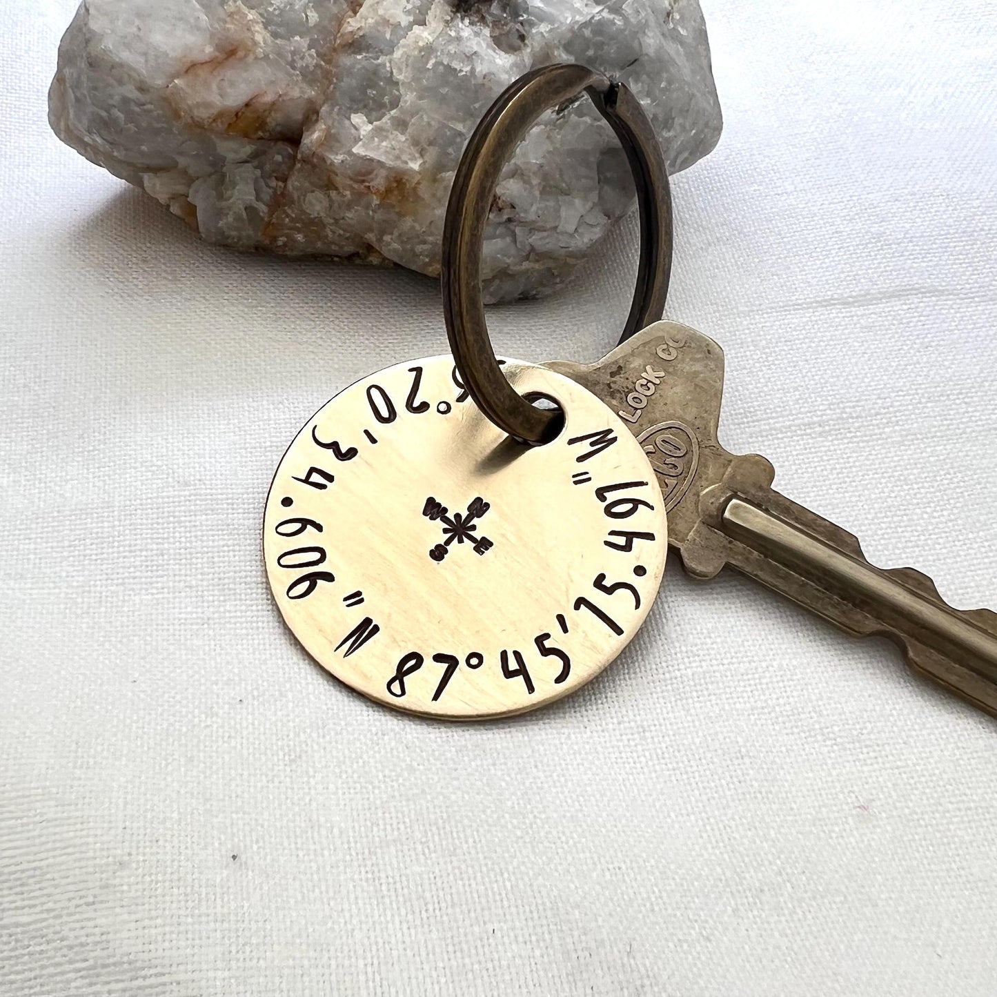 Brass Coordinate Keychain | GPS Latitude Longitude | Special Place Keepsake