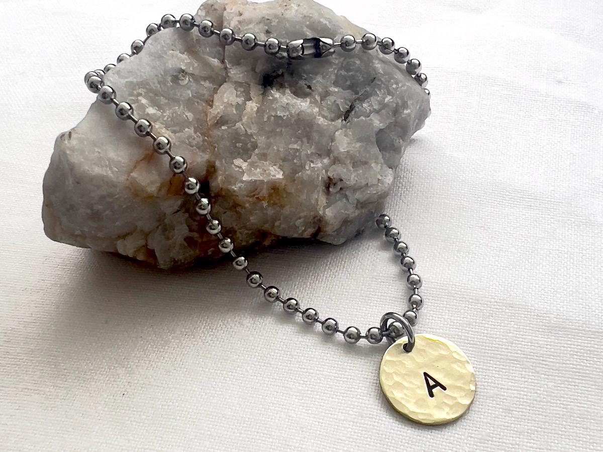 Ball Chain Bracelet with Initial Charm | Brass Disc Personalized Jewelry Custom Name Bracelet for Her | Gift Idea for Women