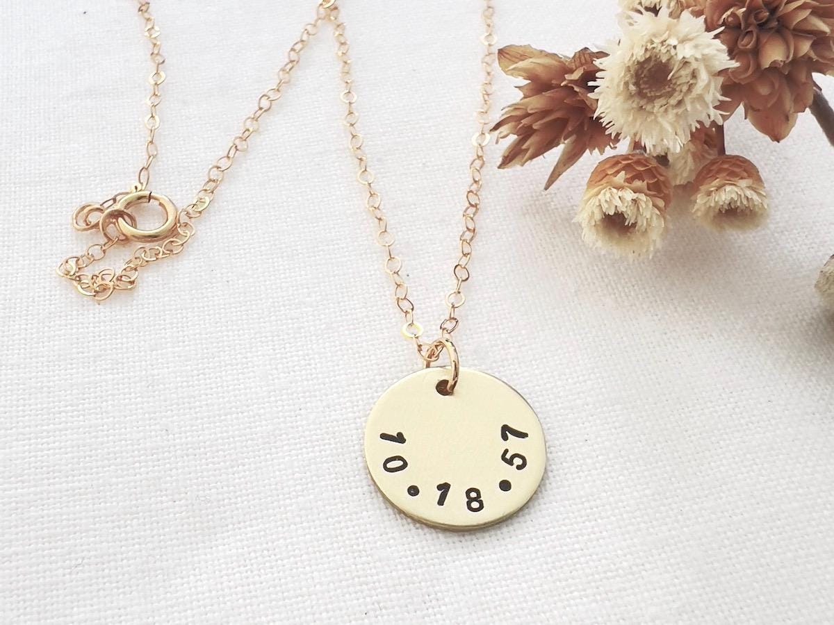 Personalized Gold Necklace with Date & Heart | Custom Hand Stamped Jewelry | Gift for Her | Anniversary Gift | Birthday Gift