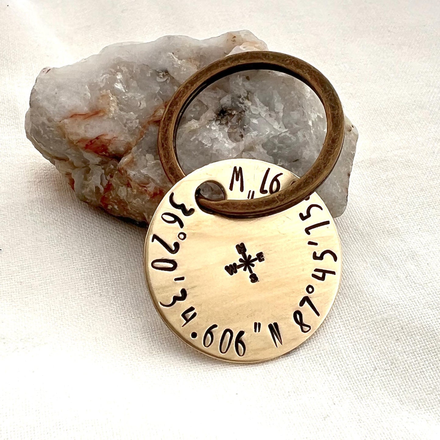 Brass Coordinate Keychain | GPS Latitude Longitude | Special Place Keepsake