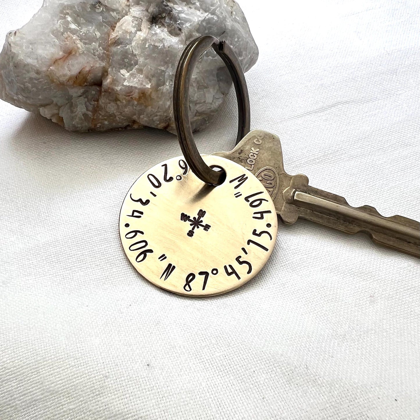 Brass Coordinate Keychain | GPS Latitude Longitude | Special Place Keepsake