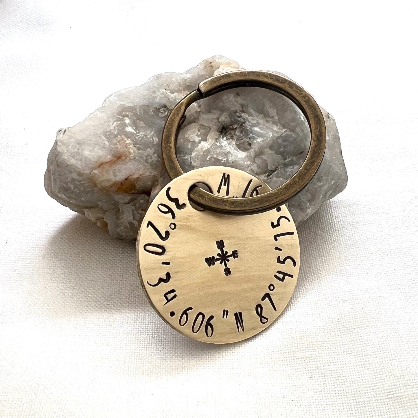 Brass Coordinate Keychain | GPS Latitude Longitude | Special Place Keepsake