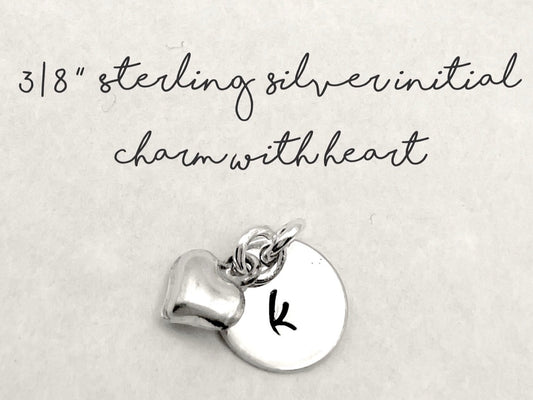Personalized Initial Charm Sterling Silver Letter Charm | Heart Charm |  Add On Charm | Hand Stamped Necklace Charm | Gift For Her