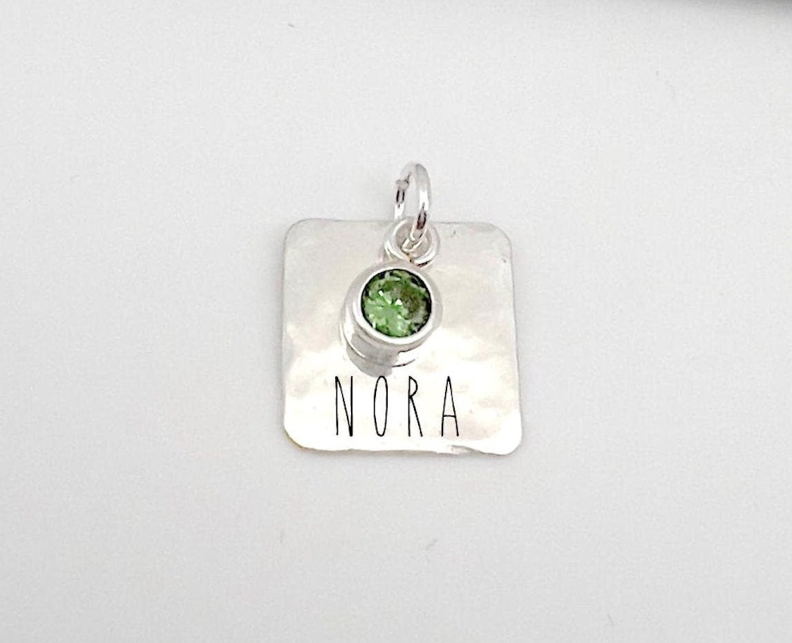 Personalized Name Charm |  Birthstone Charm | Sterling Silver Name Charm | Gift for Mom | Hand Stamped Personalized Gift