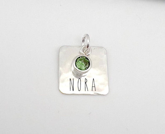 Personalized Name Charm |  Birthstone Charm | Sterling Silver Name Charm | Gift for Mom | Hand Stamped Personalized Gift