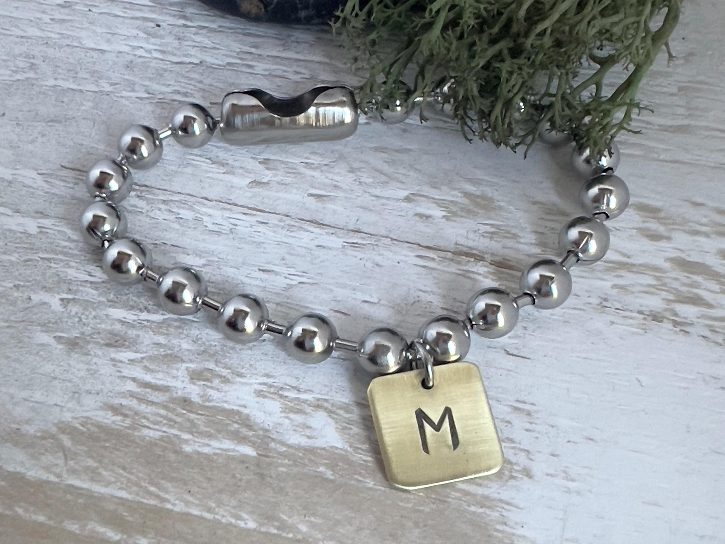 Beaded Ball Chain Initial Charm Bracelet | Chunky Charm Bracelet | Hand Stamped | Personalized Jewelry | Gift For Her