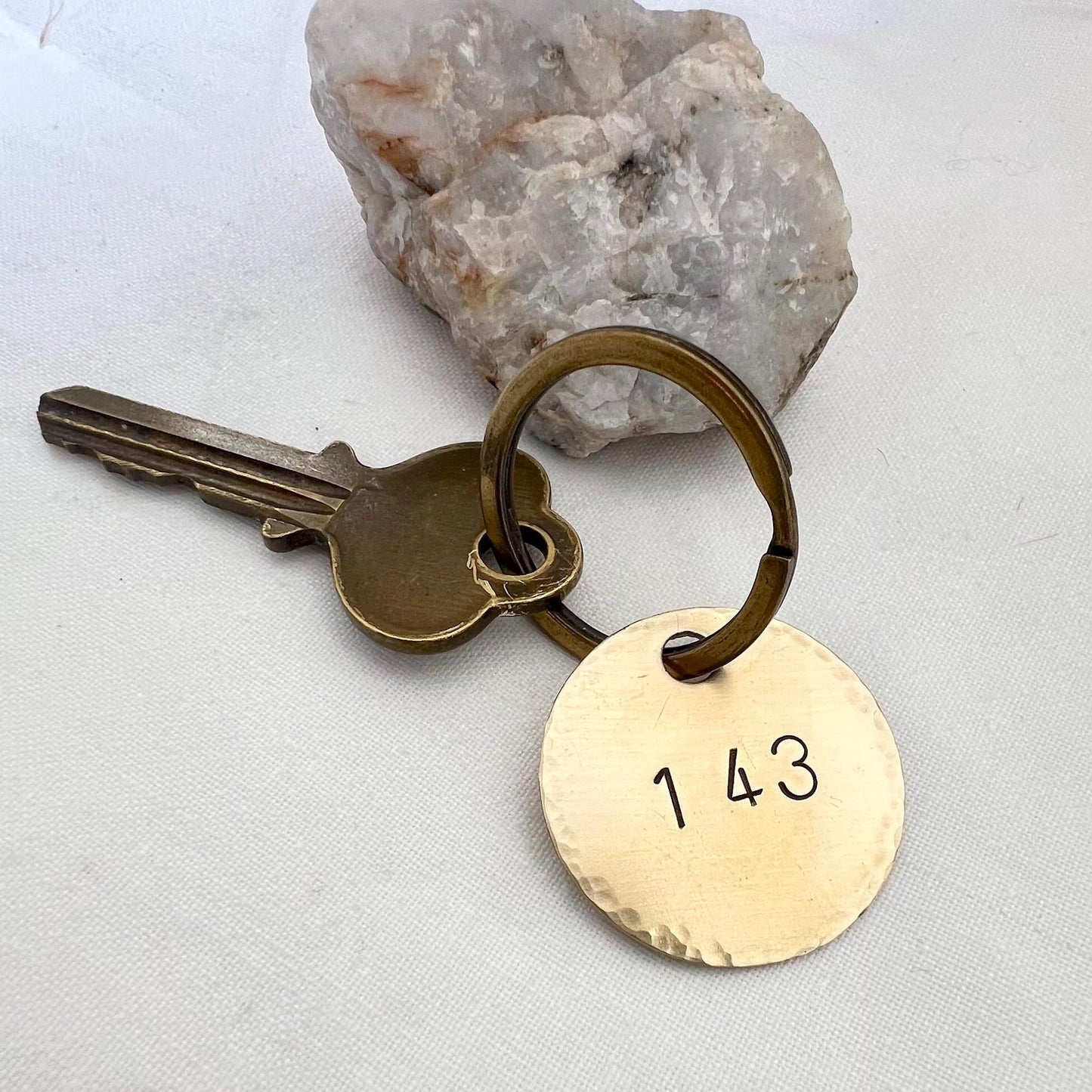 143 Keychain | Anniversary Gift | I Love You | Key Tag Gift For Lover |  Brass Key Tag | Hand Stamped, Valentines Gift