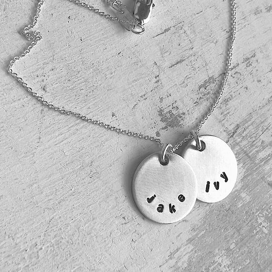 Silver Name Necklace | Personalized Gift For Mom | Family Name Charms | Hand Stamped Custom Necklace | Childs Name Jewelry | Gift for Her