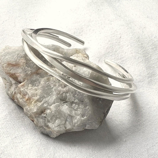 Sterling Silver Organic Shaped Cuff Bracelet | Sculptural Bangle | Minimalist Jewelry