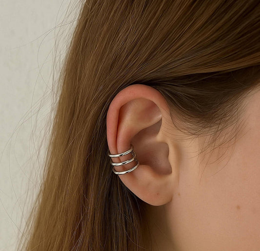 Sterling Silver Triple Band Ear Cuff | No Piercing Helix Jewelry