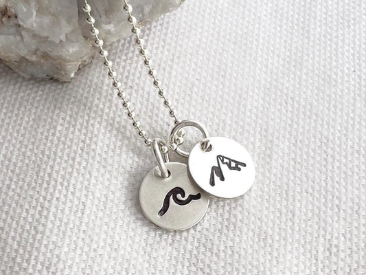 Dainty Mountain Necklace | Wave Necklace | Sterling Silver | Disc Necklace | Outdoor Lover Gift | Hand Stamped