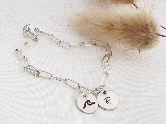 Initial Charm Bracelet | Beach Wave Bracelet | Beach Lover Jewelry | Personalized Jewelry | Sterling Silver Bracelet | Gift For Her