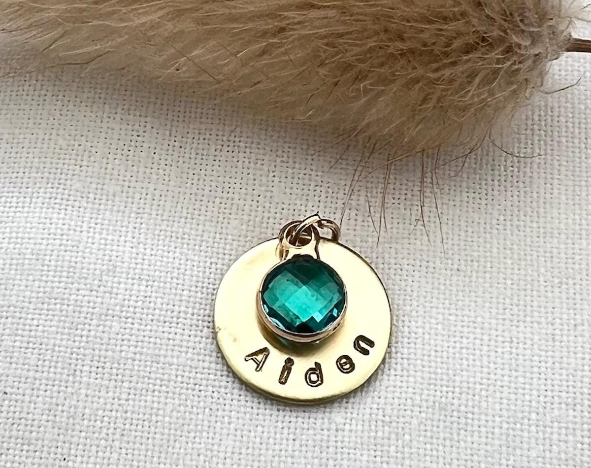Personalized Gold Disc Charm with Name & Birthstone | Custom Name Charm | Dainty Gold Name Pendant | Gift for Her |  Charm For Necklace
