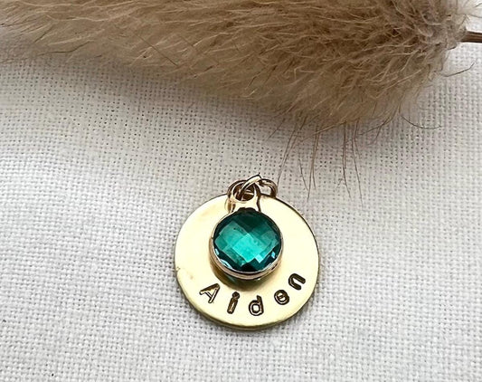 Personalized Gold Disc Charm with Name & Birthstone | Custom Name Charm | Dainty Gold Name Pendant | Gift for Her |  Charm For Necklace