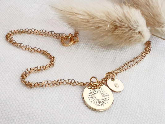Sunshine Initial Bracelet | Personalized Initial Disc | Dainty Gold Bracelet | Hand Stamped | Gift For Her