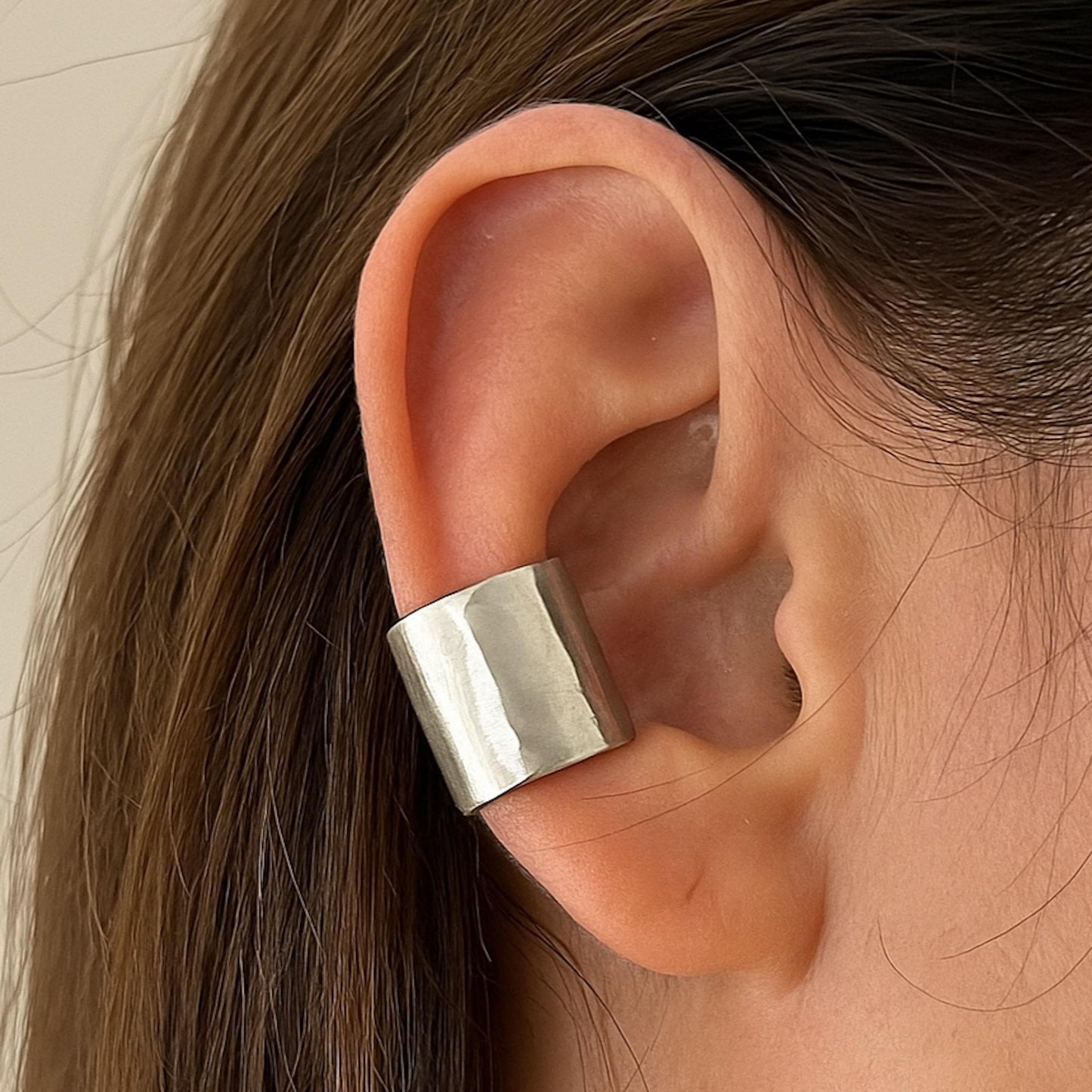 Hammered Sterling Silver Ear Cuff: Wide Non Pierced Earring