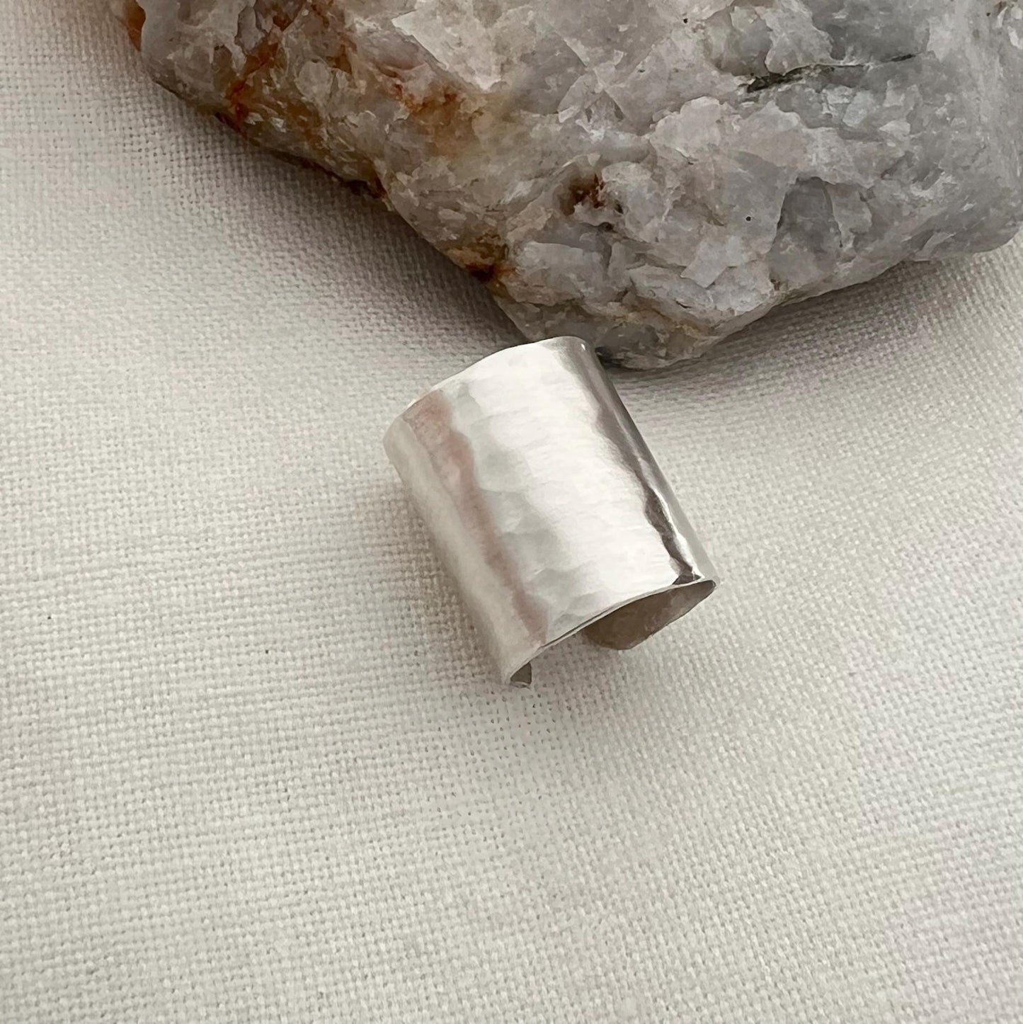 Hammered Sterling Silver Ear Cuff: Wide Non Pierced Earring