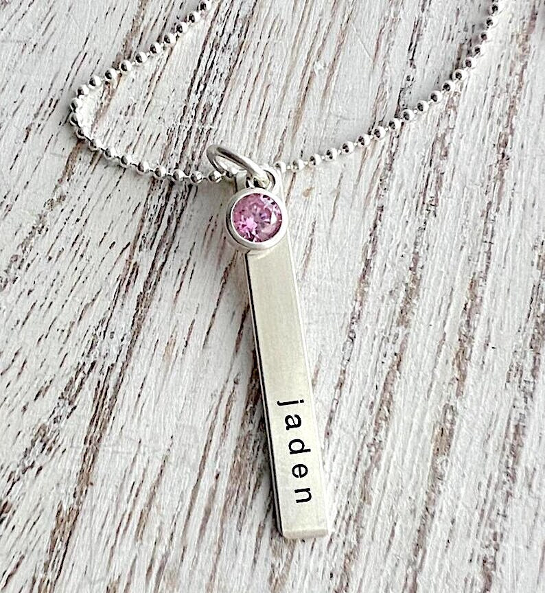 Personalized Name Necklace | Custom Name Jewelry | Birthstone Jewelry | Sterling Silver Jewelry | Hand Stamped | Bar Necklace | Gift For Mom