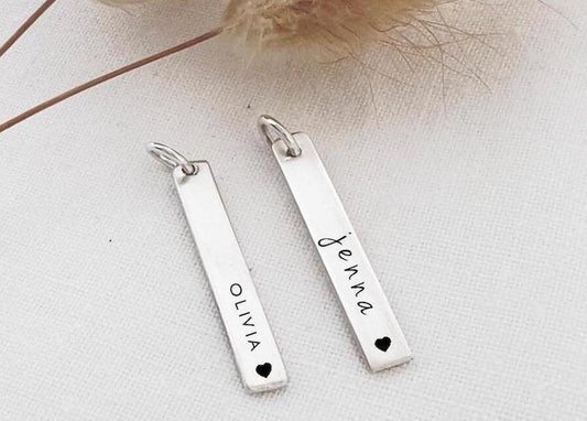 Hand Stamped Sterling Silver Name Bar Charm | Personalized Necklace Add On