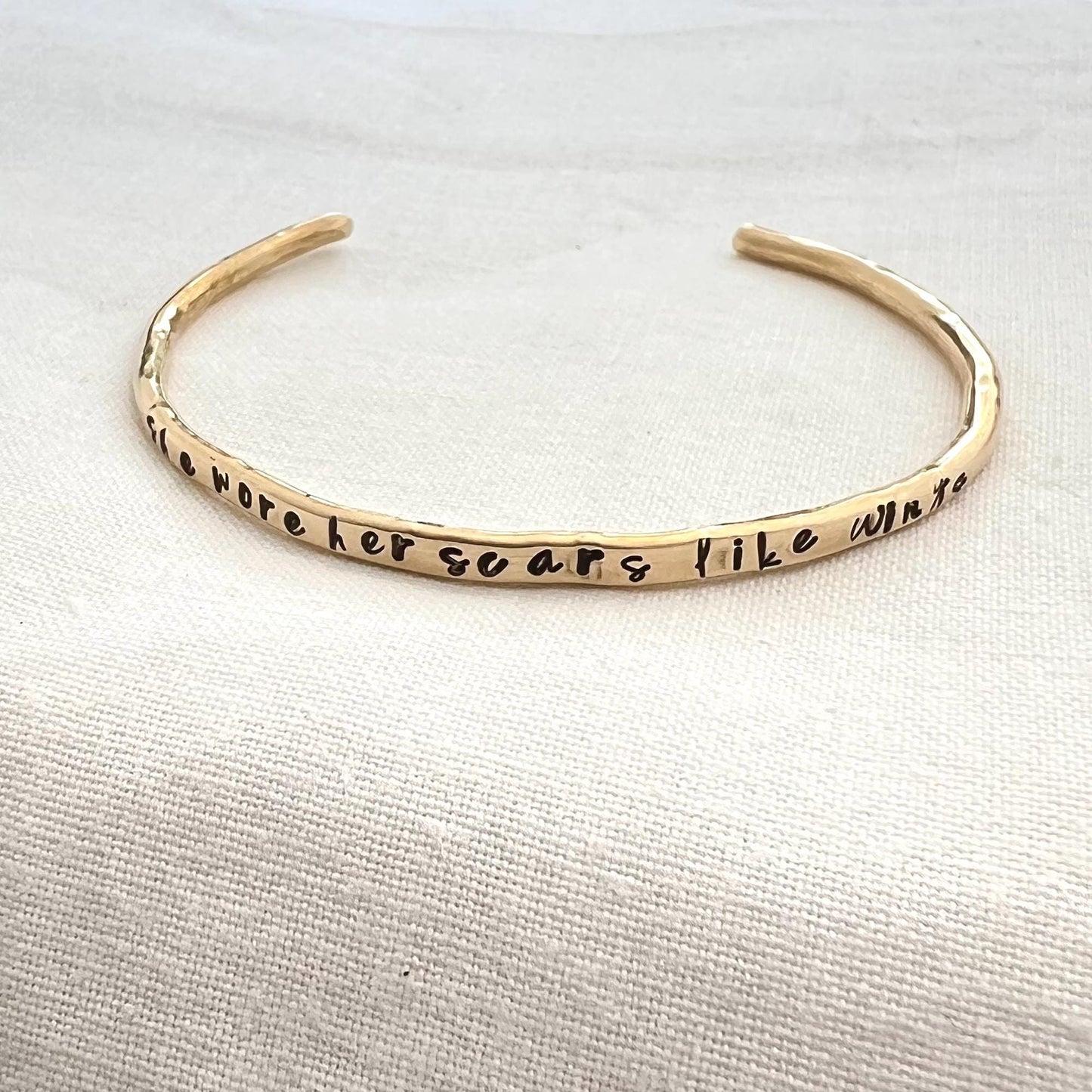 She Wore Her Scars Like Wings | Inspirational Jewelry | Custom Quote Bracelet | Gift for Her | Empowerment Bracelet | Hand Stamped Cuff