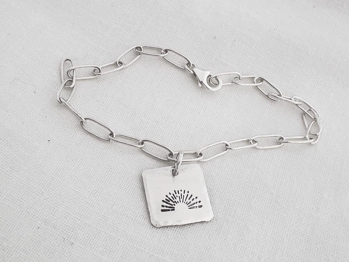 Sterling Silver Sun Charm Bracelet |  Sun Lover Bracelet | Sun Pendant Bracelet | Hand Stamped Gift |