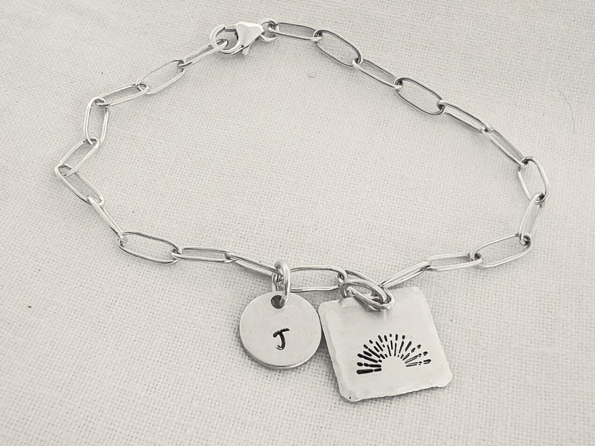 Charm Bracelet With Initial | Sunshine Charm Bracelet | Paperclip Bracelet |  Personalized Jewelry, Sterling Silver Bracelet |  Gift For Her