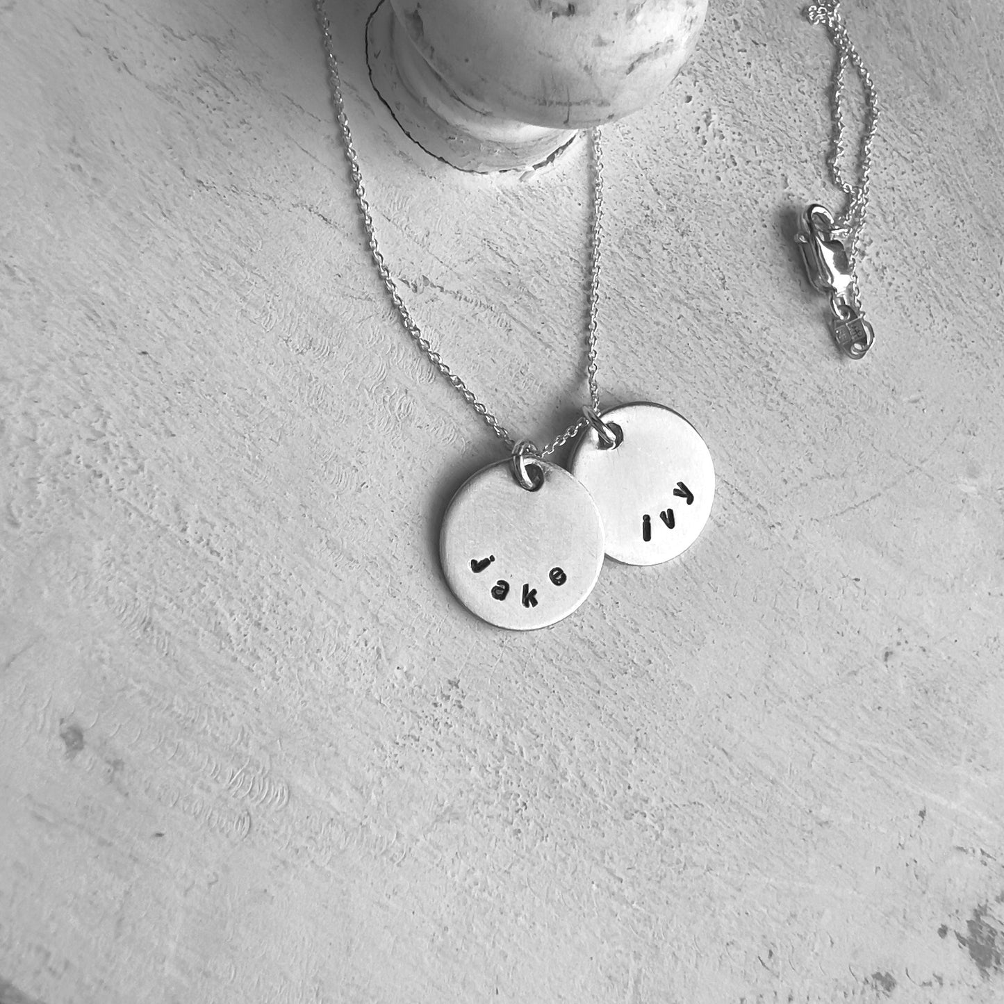 Silver Name Necklace | Personalized Gift For Mom | Family Name Charms | Hand Stamped Custom Necklace | Childs Name Jewelry | Gift for Her