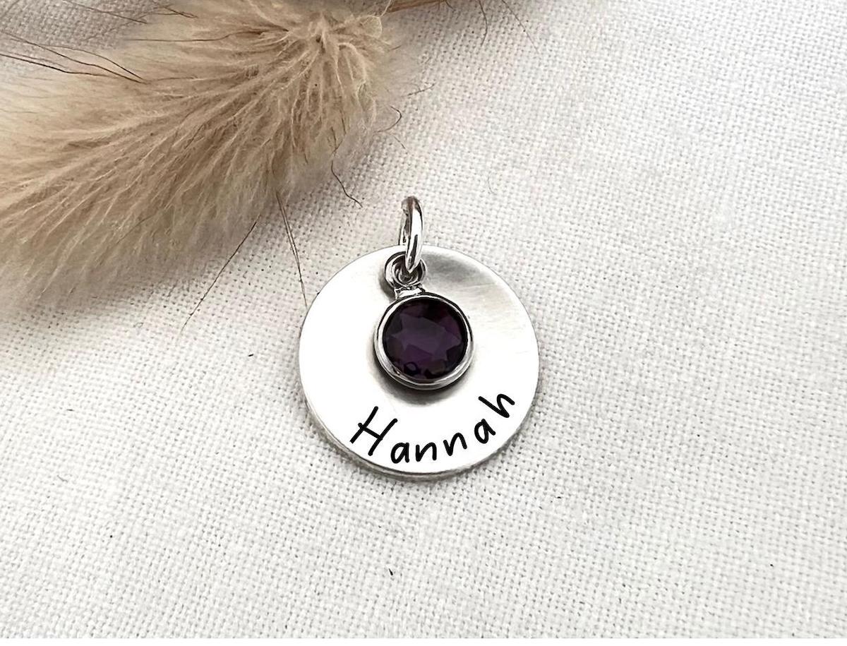 Personalized Sterling Silver Name Charm with Birthstone