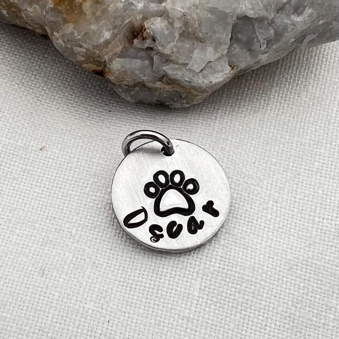 Small Pet ID Tag with Name and Paw Print | Personalized Dog and Cat Collar Tag | Custom Engraved Pet Name Tag | Cute Paw Print Charm