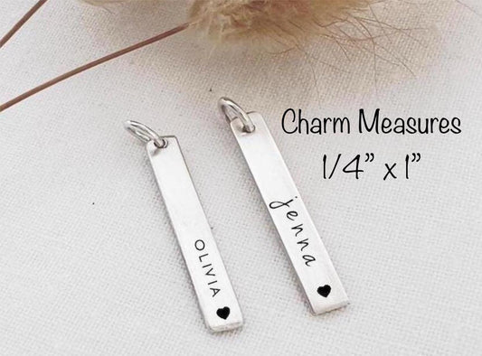 Hand Stamped Sterling Silver Name Bar Charm | Personalized Necklace Add On