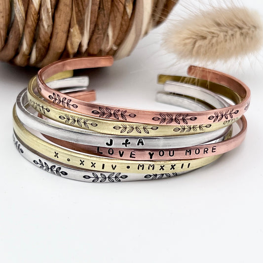 Personalized Bracelet | Custom Hand Stamped Skinny Silver Cuff | Custom Message Bracelet | Bracelet with Quote  | Mantra Bracelet