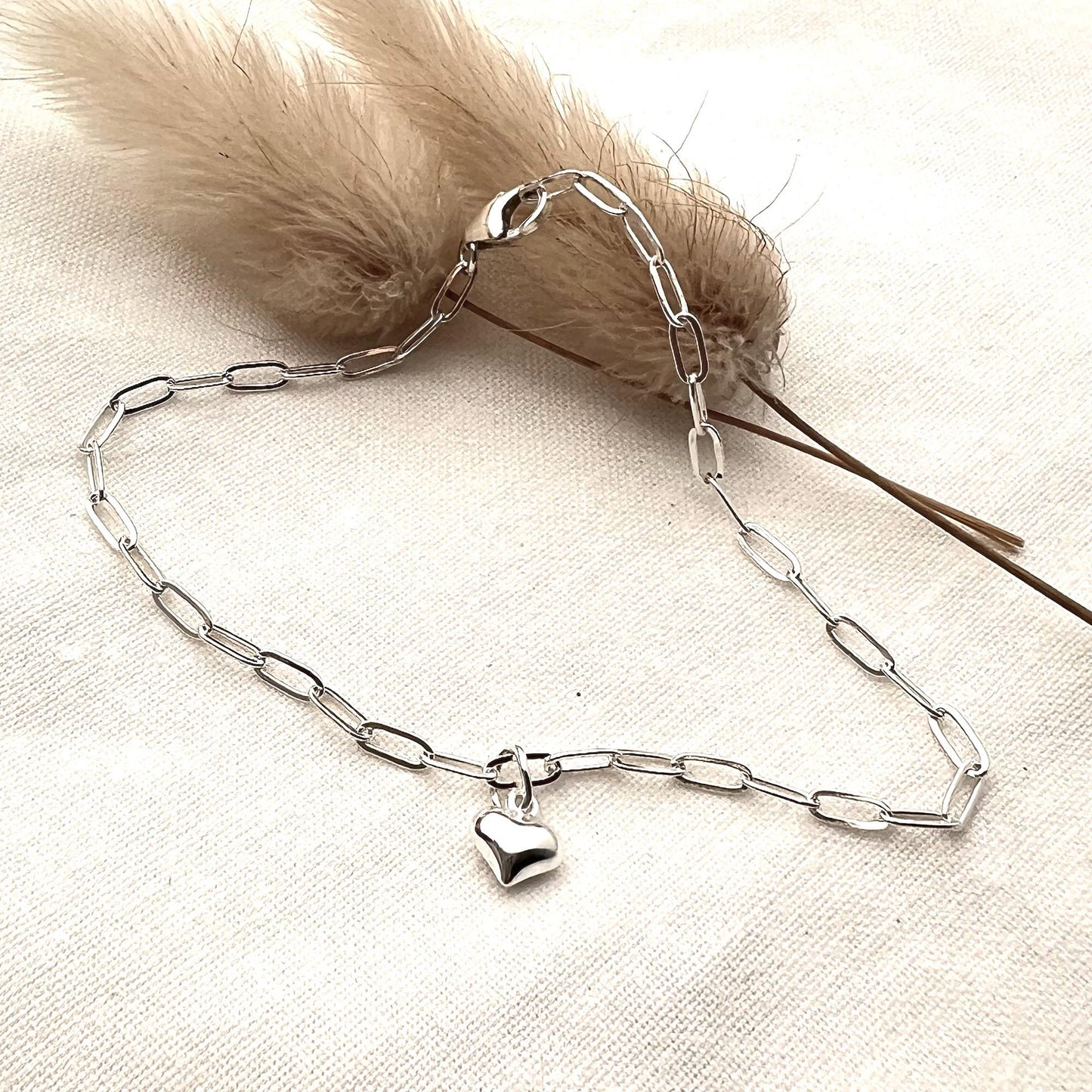 Ankle Bracelet with Heart Charm | Sterling Silver Anklet | Minimalist Jewelry | Gift for Her