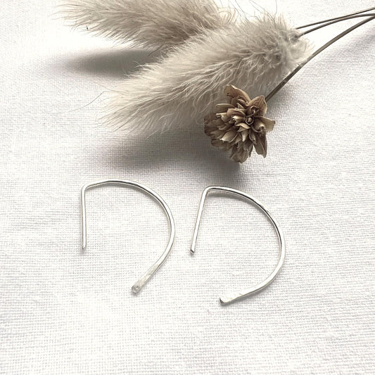 Hammered Sterling Silver D Huggie Earrings | Minimalist Half Hoop
