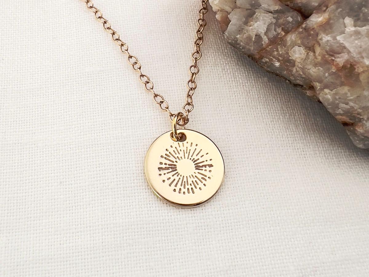 Gold Sun Necklace | Sunburst Charm Necklace | Gold Filled Charm Necklace | Gift For Her