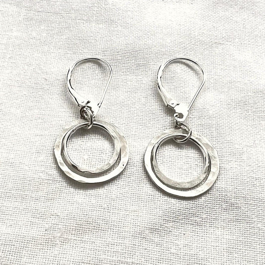 Sterling Silver Circle Earrings | Silver Dangle Hoops | Simple Everyday Earrings