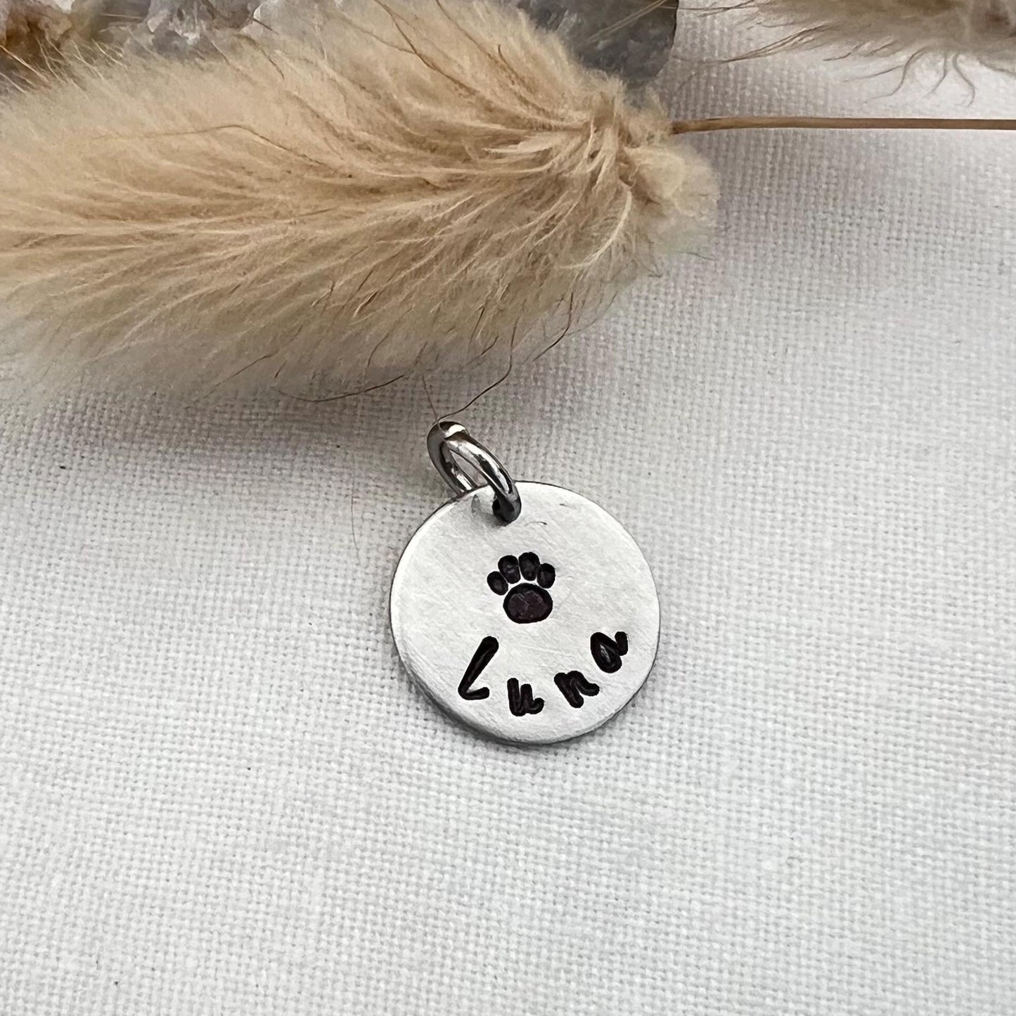 Small Pet ID Tag with Name and Paw Print | Personalized Dog and Cat Collar Tag | Custom Engraved Pet Name Tag | Cute Paw Print Charm