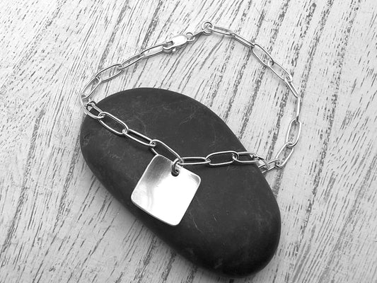 Sterling Silver Initial Bracelet | Silver Chain Link Bracelet | Charm Bracelet | Gift for Her