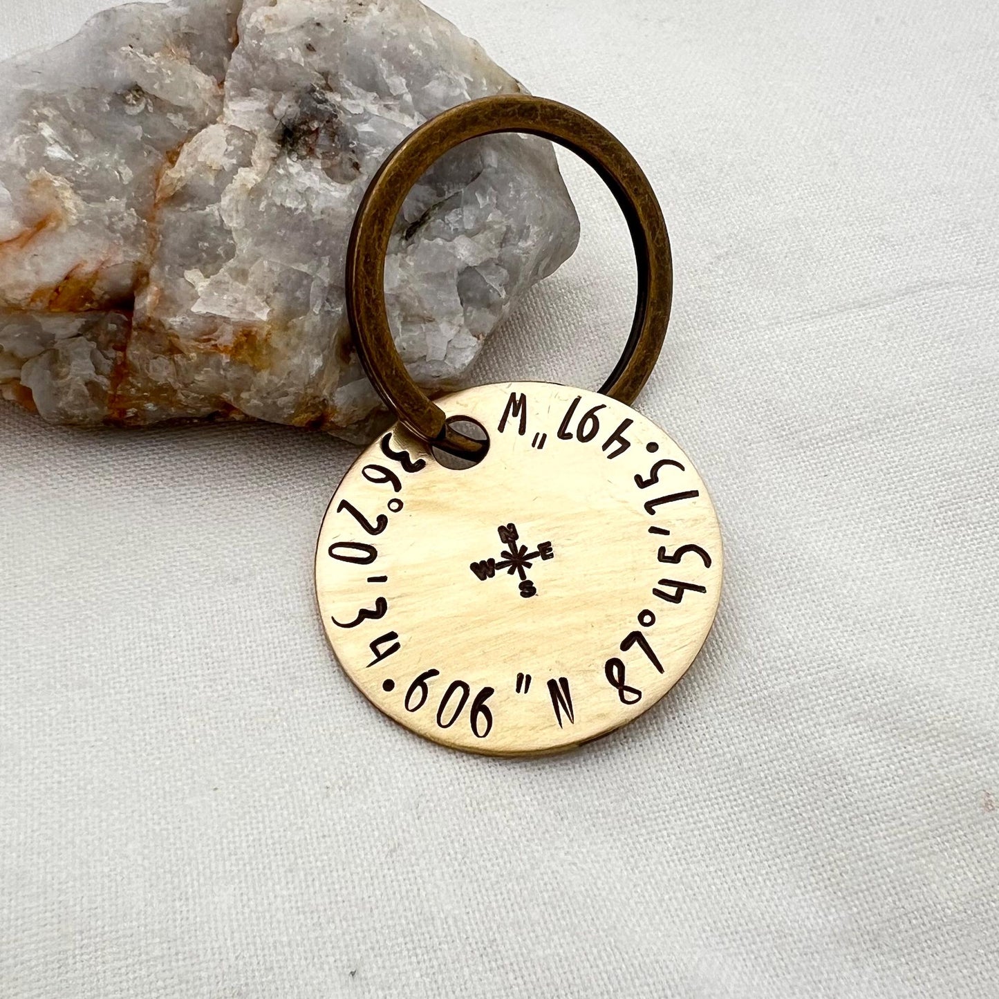 Brass Coordinate Keychain | GPS Latitude Longitude | Special Place Keepsake