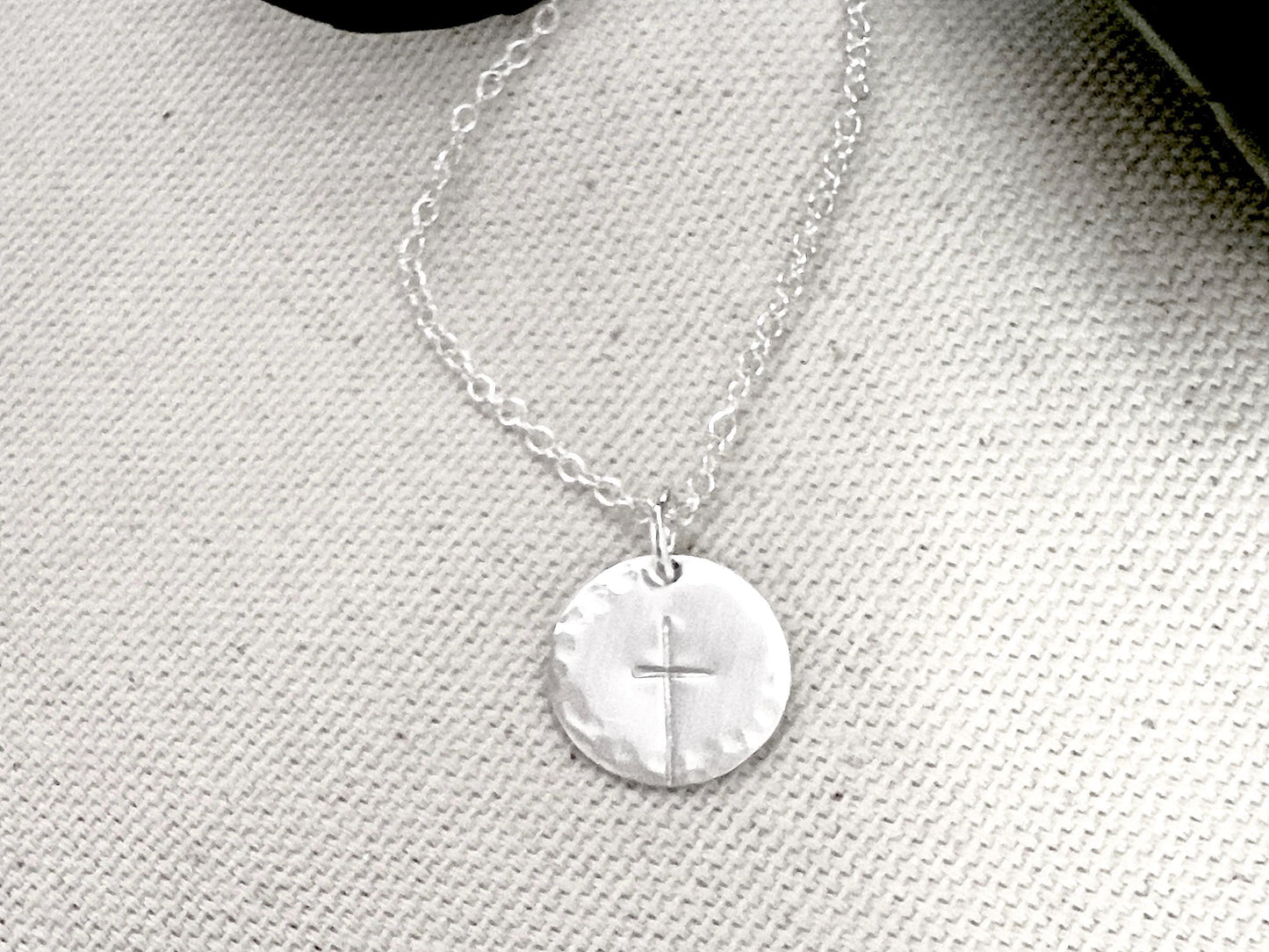 Sterling Silver Cross Necklace | Stamped Cross Necklace | Simple Silver Cross | Cross With Hammered Edges | Everyday Jewelry