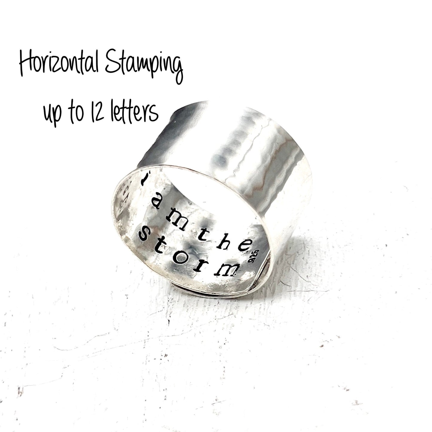 Sterling Silver Wide Band Ring | Personalized Ring | Adjustable Ring | 1/2" Wide Ring | Inside Message Ring |  Thumb Ring | Gift for Her