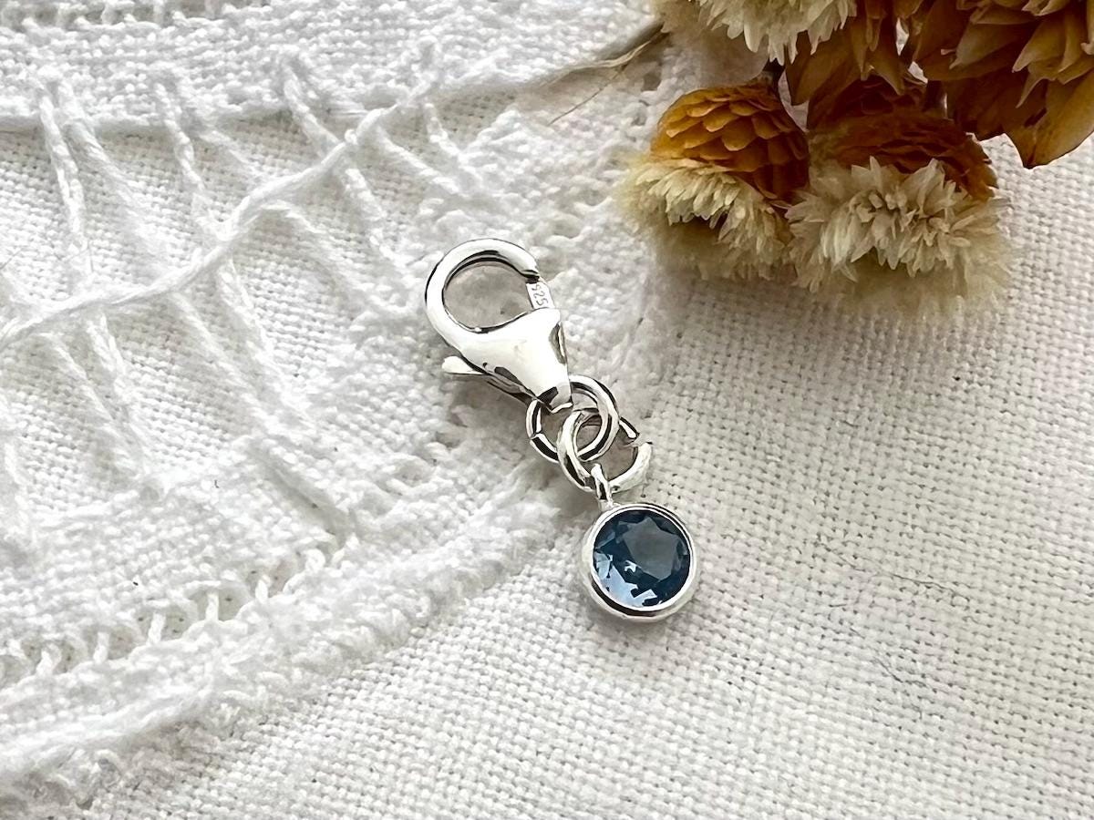 Something Blue Charm | Sterling Silver Clip-On Blue Sapphire Stone Charm | Bridal Gift – Wedding Tradition | Bride Keepsake