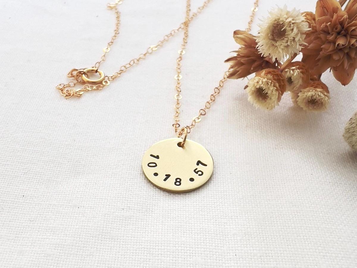 Personalized Gold Necklace with Date & Heart | Custom Hand Stamped Jewelry | Gift for Her | Anniversary Gift | Birthday Gift