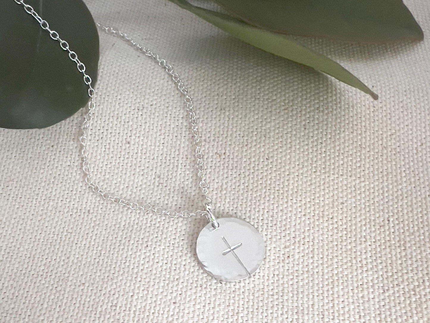 Sterling Silver Cross Necklace | Stamped Cross Necklace | Simple Silver Cross | Cross With Hammered Edges | Everyday Jewelry