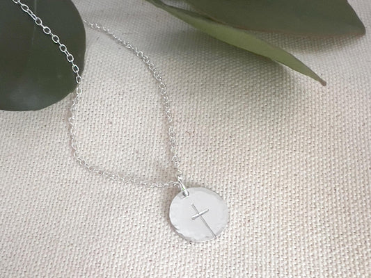 Sterling Silver Cross Necklace | Stamped Cross Necklace | Simple Silver Cross | Cross With Hammered Edges | Everyday Jewelry