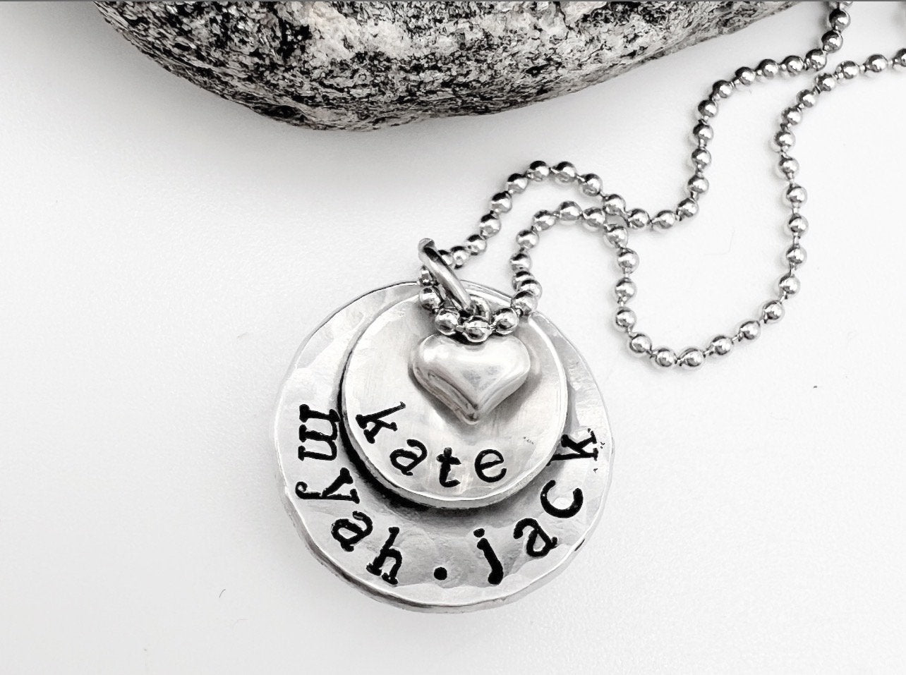 Personalized Jewelry For Mom | Sterling Silver Hand Stamped Necklace | Kids Name Jewelry | Layered Name Necklace | Necklace With Kids Names Active