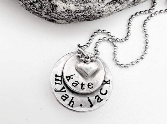 Personalized Jewelry For Mom | Sterling Silver Hand Stamped Necklace | Kids Name Jewelry | Layered Name Necklace | Necklace With Kids Names Active