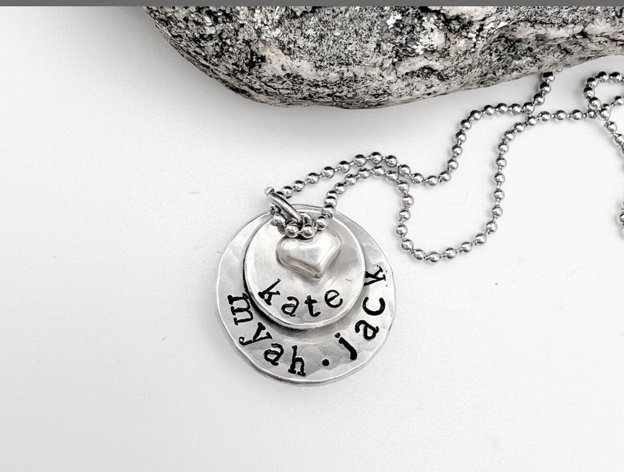 Personalized Jewelry For Mom | Sterling Silver Hand Stamped Necklace | Kids Name Jewelry | Layered Name Necklace | Necklace With Kids Names Active