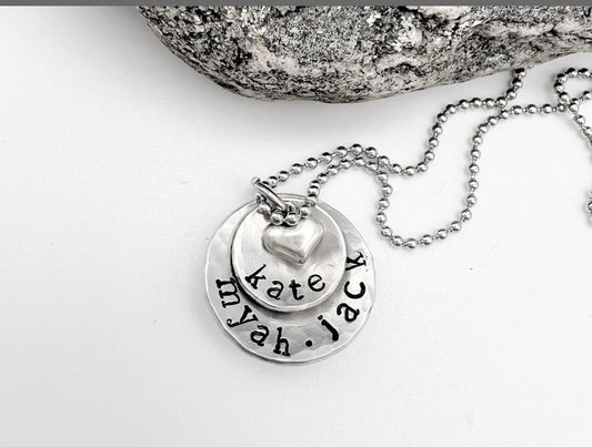 Personalized Jewelry For Mom | Sterling Silver Hand Stamped Necklace | Kids Name Jewelry | Layered Name Necklace | Necklace With Kids Names Active