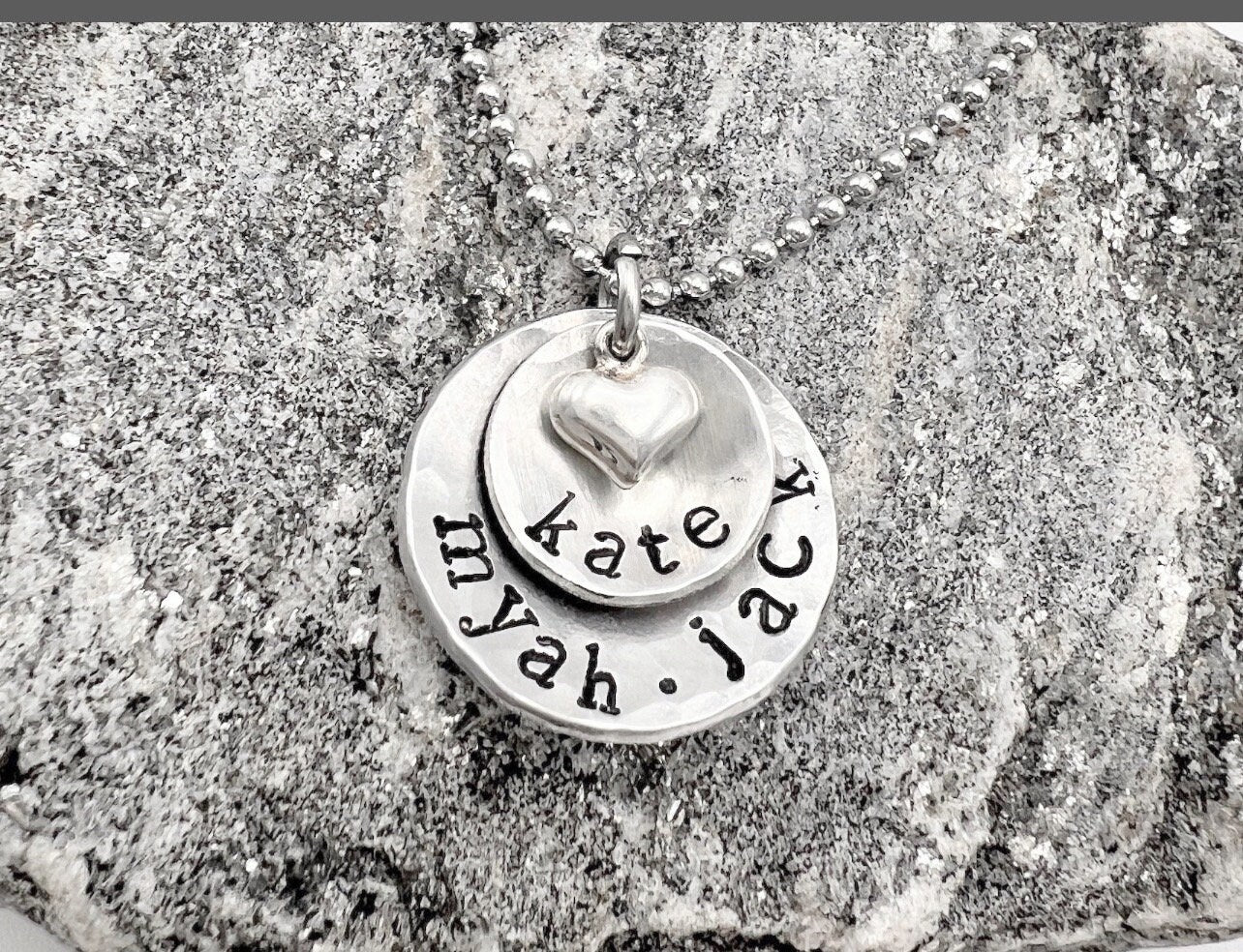 Personalized Jewelry For Mom | Sterling Silver Hand Stamped Necklace | Kids Name Jewelry | Layered Name Necklace | Necklace With Kids Names Active